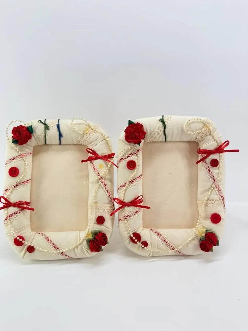 Handmade Fabric Picture Frame Set Floral Lace Ribbon Decorative Photo Frames